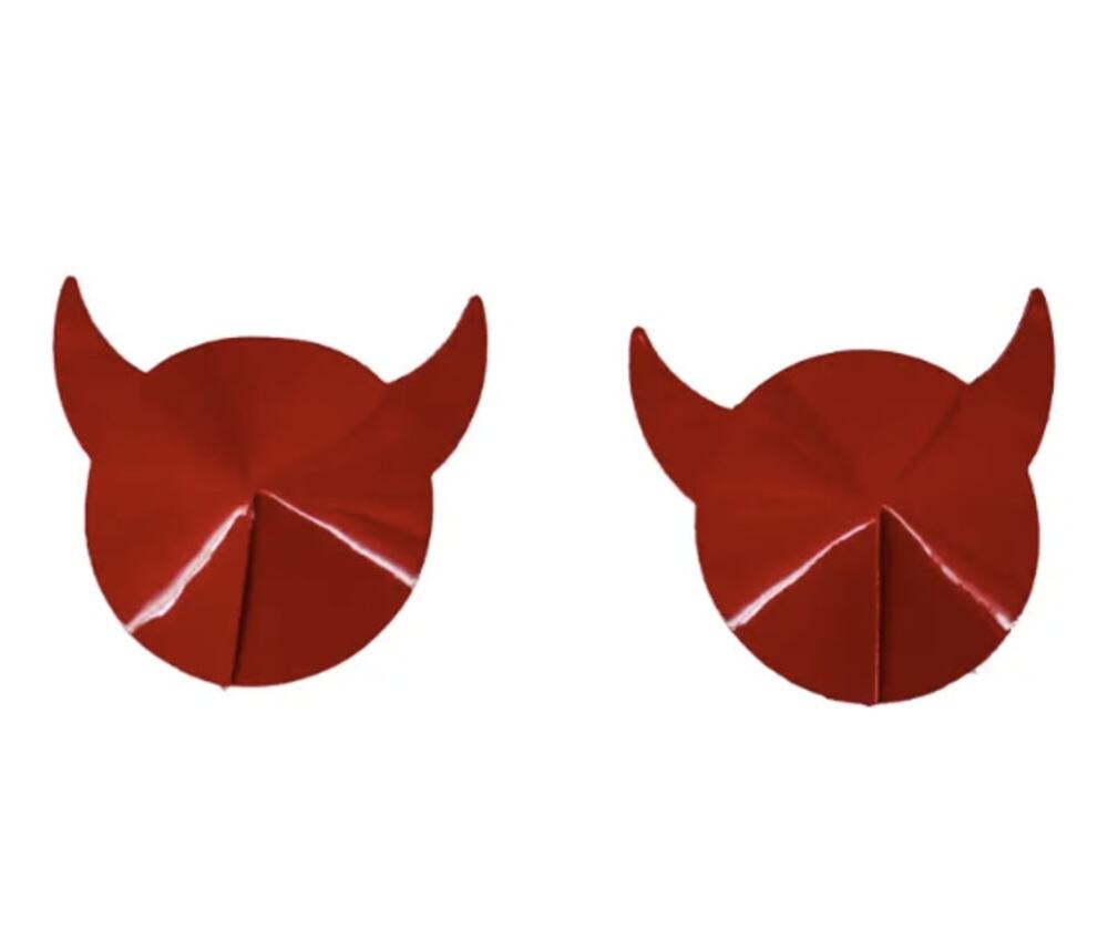 Red PU Leather Devil Horn Nipple Pasties Reusable Self Adhesive Costume Festival
